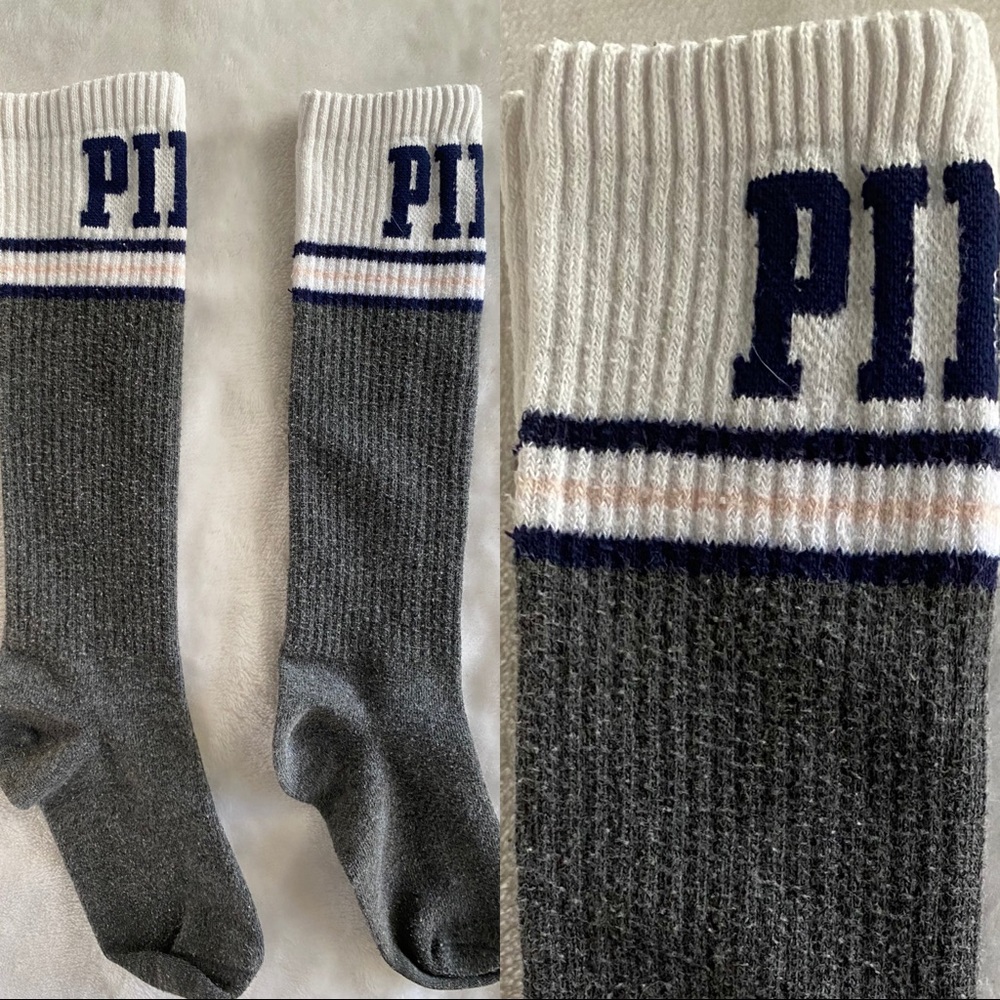 Victoria’s Secret PINK Graphic Socks Gray White Blue Pink in EUC